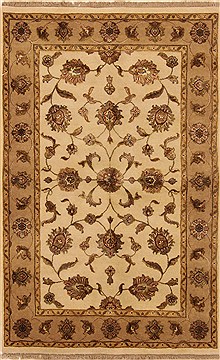Indian Kashan Beige Rectangle 4x6 ft Wool Carpet 20122