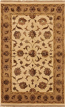 Indian Kashan Beige Rectangle 4x6 ft Wool Carpet 20122
