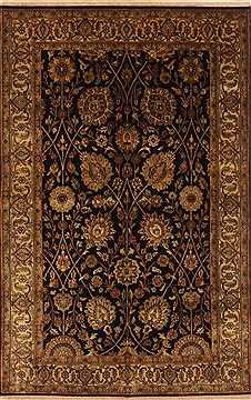 Indian Tabriz Black Rectangle 4x6 ft Wool Carpet 20130