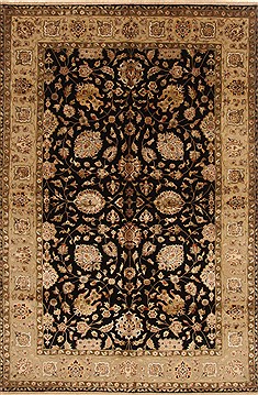 Indian Tabriz Black Rectangle 6x9 ft Wool Carpet 20177