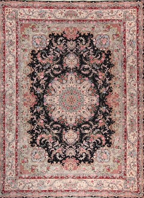 Tabriz Black Hand Knotted 90 X 1111  Area Rug 300-20204 Image 0
