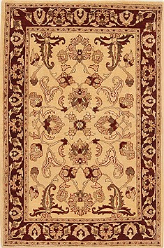 Pakistani Pishavar Beige Rectangle 4x6 ft Wool Carpet 20205