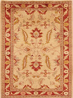 Pakistani Pishavar Beige Rectangle 4x6 ft Wool Carpet 20206
