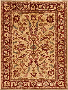 Pakistani Pishavar Beige Rectangle 4x6 ft Wool Carpet 20207