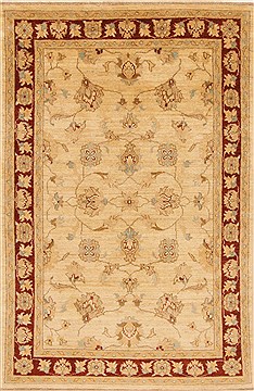 Pakistani Pishavar Beige Rectangle 4x6 ft Wool Carpet 20262