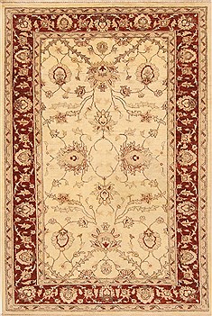 Pakistani Pishavar Beige Rectangle 4x6 ft Wool Carpet 20263