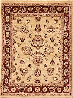 Pakistani Pishavar Beige Rectangle 4x6 ft Wool Carpet 20268