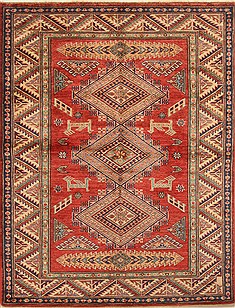 Pakistani Kazak Red Rectangle 4x6 ft Wool Carpet 20284
