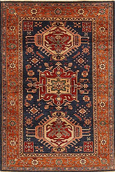 Pakistani Kazak Blue Rectangle 4x6 ft Wool Carpet 20289