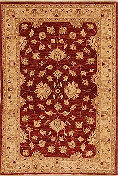 Pakistani Pishavar Red Rectangle 4x6 ft Wool Carpet 20309