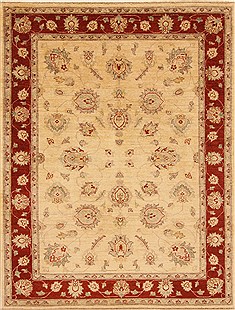 Pakistani Pishavar Beige Rectangle 5x7 ft Wool Carpet 20336