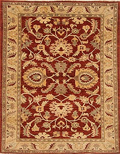 Pakistani Pishavar Red Rectangle 5x7 ft Wool Carpet 20344