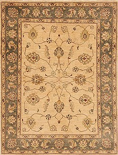 Pakistani Pishavar Beige Rectangle 5x7 ft Wool Carpet 20346