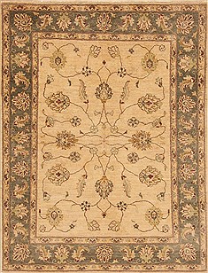 Pakistani Pishavar Beige Rectangle 5x7 ft Wool Carpet 20346