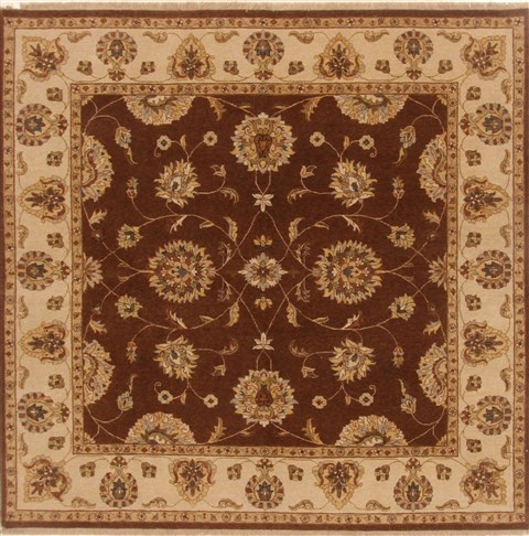 Chobi Brown Square Hand Knotted 82 X 82  Area Rug 250-20395 Image 0