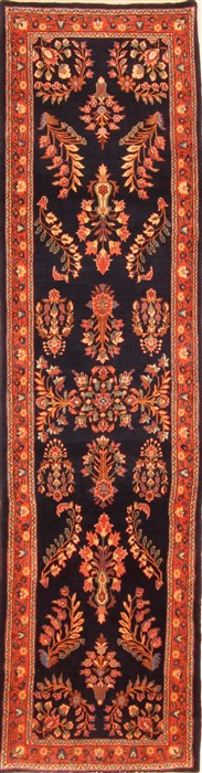 Sarouk Blue Runner Hand Knotted 27 X 96  Area Rug 100-20513 Image 0
