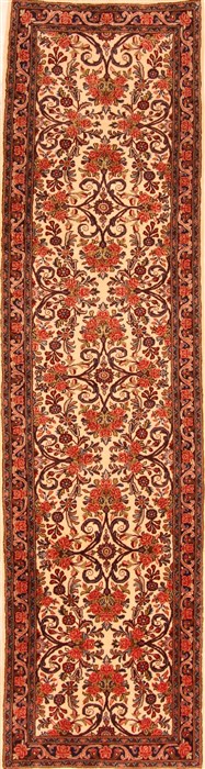 Sarouk Beige Runner Hand Knotted 27 X 99  Area Rug 100-20517 Image 0