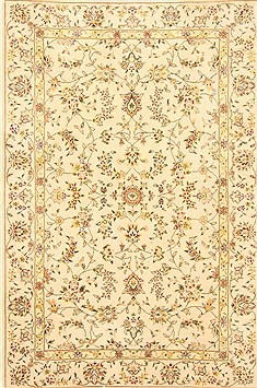 Chinese Kashan Beige Rectangle 4x6 ft Wool Carpet 20525