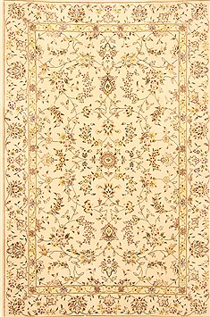 Chinese Kashan Beige Rectangle 4x6 ft Wool Carpet 20525