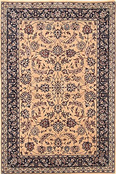 Chinese Kashan Beige Rectangle 4x6 ft Wool Carpet 20526