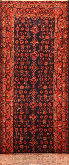 Hamedan Blue Runner Hand Knotted 310 X 145  Area Rug 100-20552 Image 0