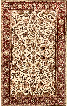 Indian Kashan Beige Rectangle 4x6 ft Wool Carpet 20592