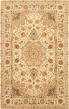 Chinese Kashan Beige Rectangle 4x6 ft Wool Carpet 20593