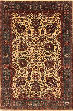 Indian Tabriz Beige Rectangle 4x6 ft Wool Carpet 20599