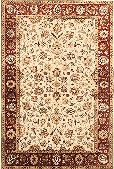 Kashan Beige Hand Knotted 4'1" X 6'2"  Area Rug 250-20601