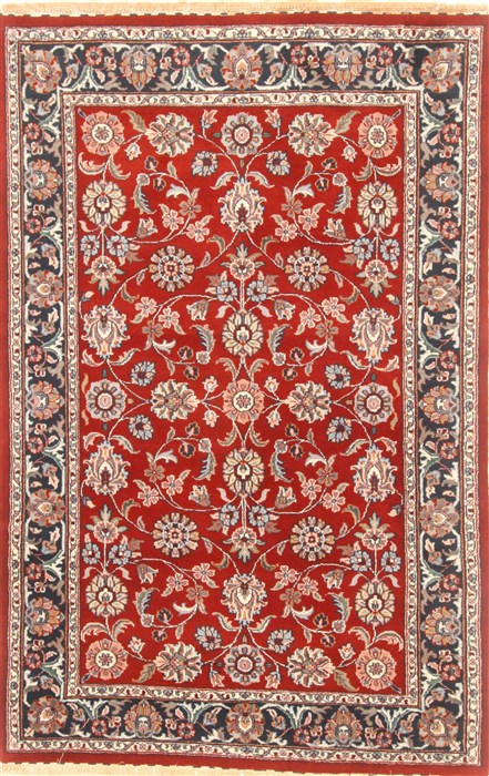 Indian Kashan Red Rectangle 4x6 ft Wool Carpet 20608 | SKU 20608