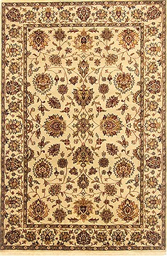 Indian sarouk Beige Rectangle 4x6 ft Wool Carpet 20614