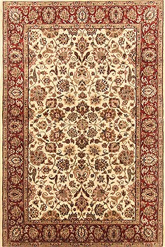 Indian sarouk Beige Rectangle 4x6 ft Wool Carpet 20616