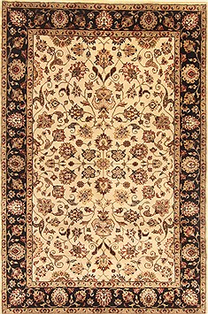 Indian Kashan Beige Rectangle 4x6 ft Wool Carpet 20619