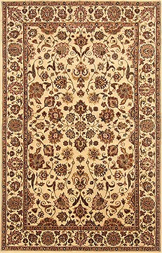 Indian Kashan Beige Rectangle 4x6 ft Wool Carpet 20621