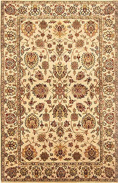 Indian Kashan Beige Rectangle 4x6 ft Wool Carpet 20626