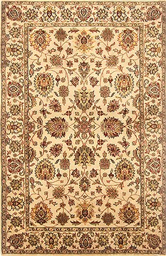Indian Kashan Beige Rectangle 4x6 ft Wool Carpet 20626