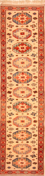 Kazak Beige Runner Hand Knotted 30 X 114  Area Rug 100-20666 Image 0