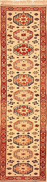 Turkish Kazak Beige Runner 10 to 12 ft Wool Carpet 20666