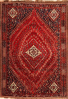 Qashqai Red Hand Knotted 6'11" X 9'11"  Area Rug 100-20716