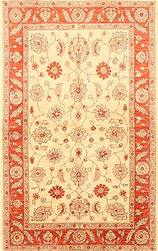 Pakistani Pishavar Beige Rectangle 5x8 ft Wool Carpet 20743