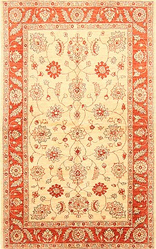 Pakistani Pishavar Beige Rectangle 5x8 ft Wool Carpet 20743