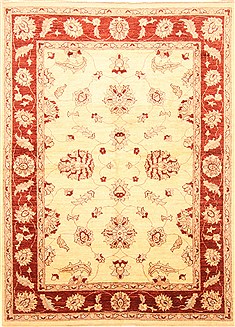 Pakistani Pishavar Beige Rectangle 6x9 ft Wool Carpet 20756