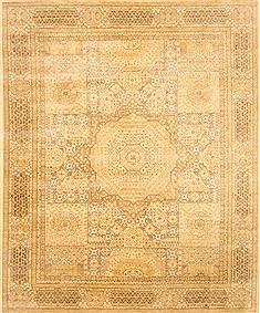 Indian Serapi Beige Rectangle 8x10 ft Wool and Raised Silk Carpet 20795