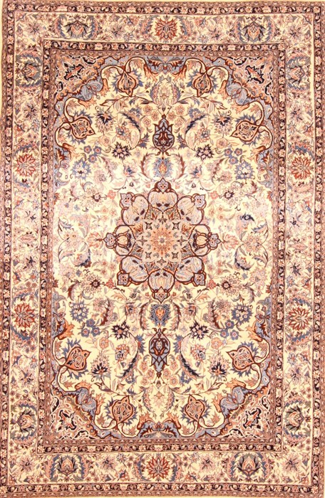 Isfahan Beige Hand Knotted 59 X 94  Area Rug 253-20807 Image 0