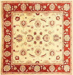 Pakistani Pishavar Beige Square 7 to 8 ft Wool Carpet 20834
