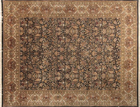 Agra Black Hand Knotted 92 X 118  Area Rug 300-20835 Image 0