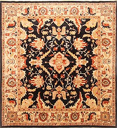 Pakistani Pishavar Black Square 7 to 8 ft Wool Carpet 20836