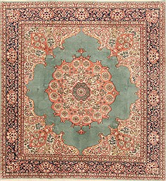 Turkish Kayseri Green Square 7 to 8 ft Wool Carpet 20838