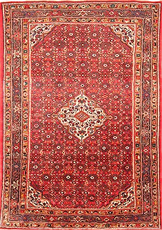 Persian Hossein Abad Red Rectangle 7x10 ft Wool Carpet 20852