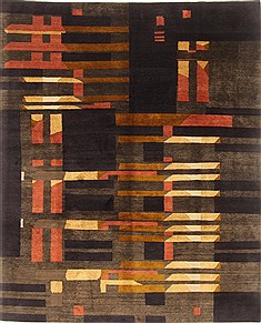 Nepali Modern Black Rectangle 8x10 ft Wool Carpet 20898